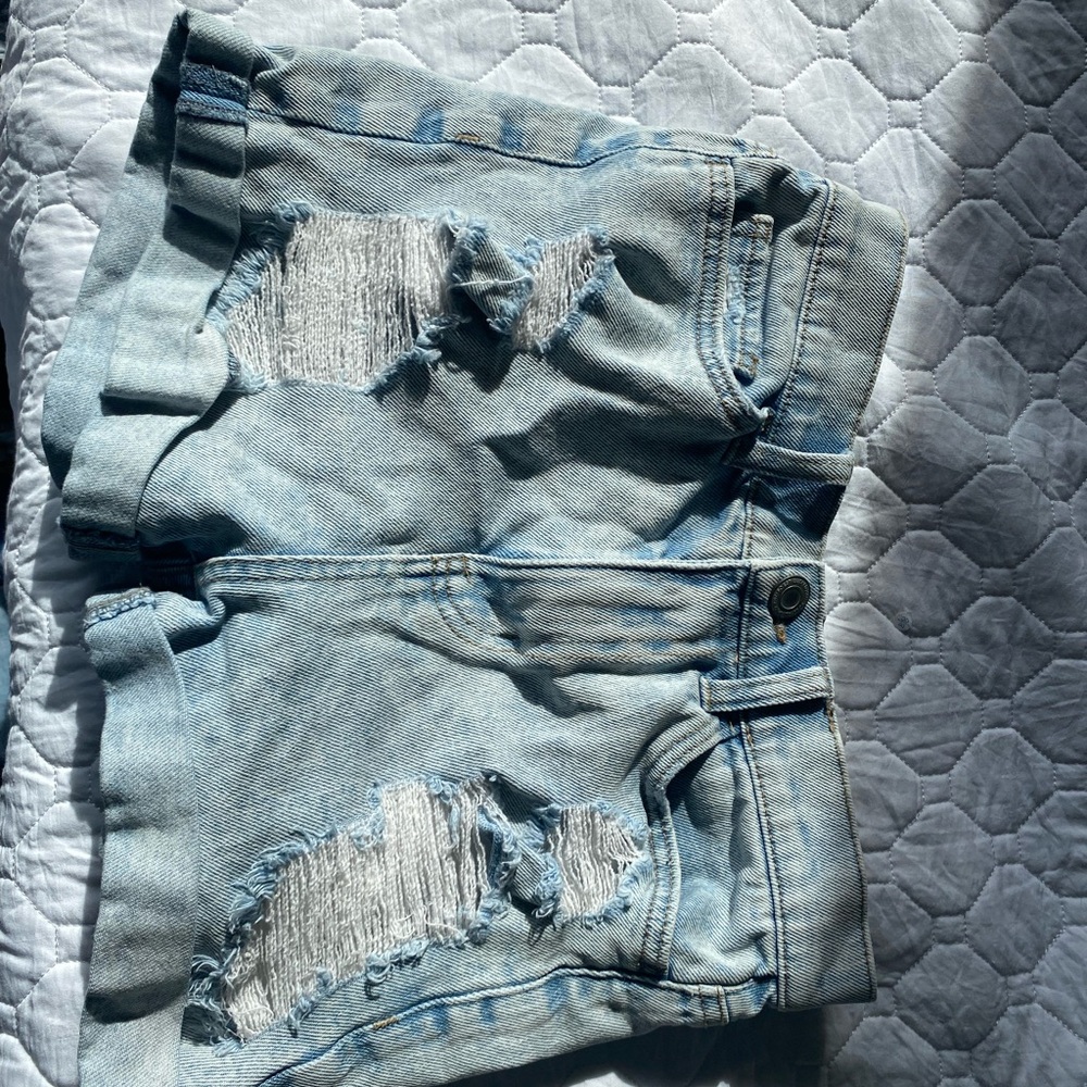 Distressed Light Blue Denim Shorts